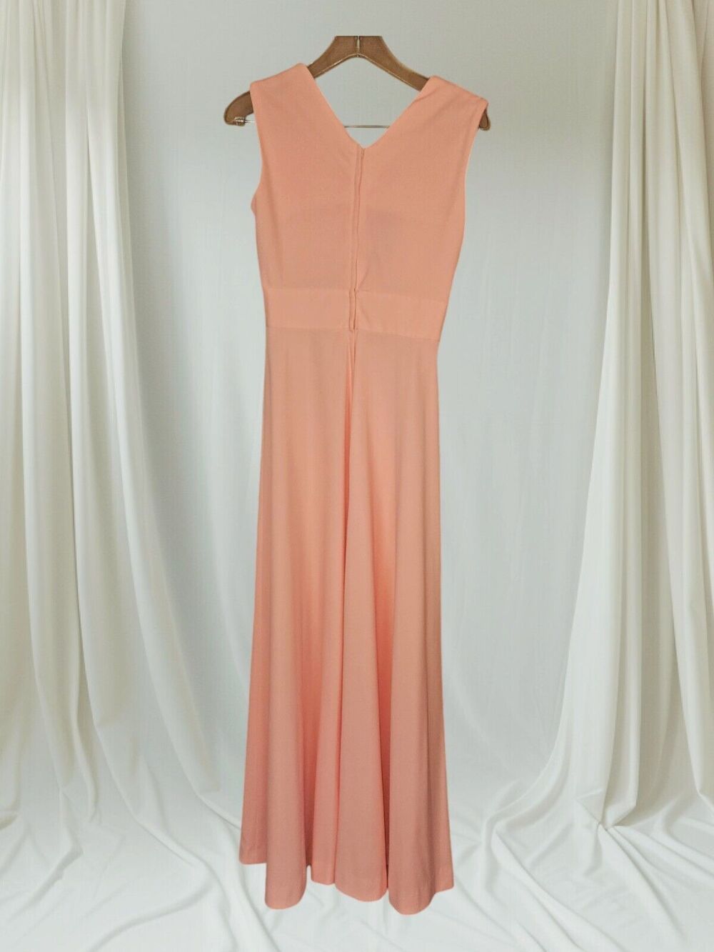 Vintage 1970's Formal Dress Size S Bridesmaid Prom Dress Coral Orange Sleeveless - Picture 2 of 5